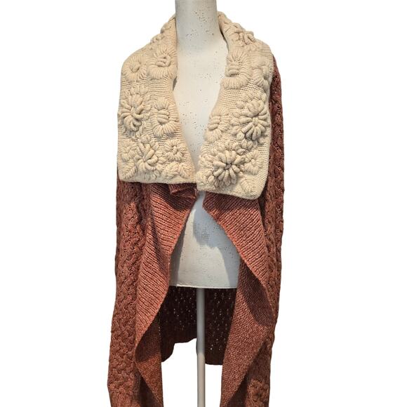 Anthropologie Knitted & Knotted Lilitz boho Long Cardigan Crochet Collar, Size M - Picture 4 of 13